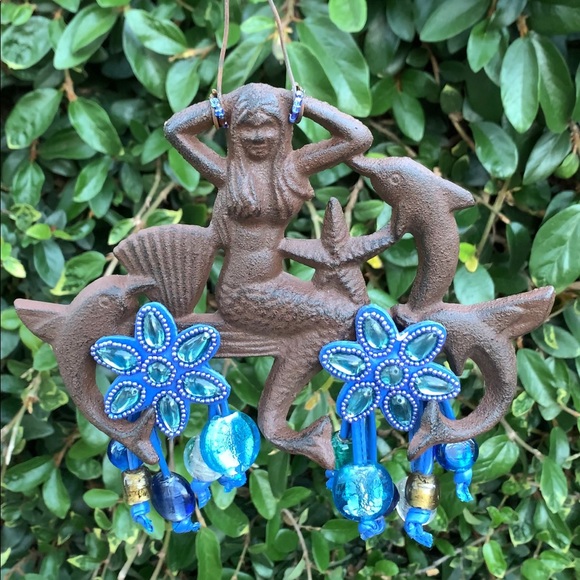 Mermaid, Dolphins & Blue Anemones Sun Catcher Mobile with Foiled Blown Glass - Picture 3 of 13